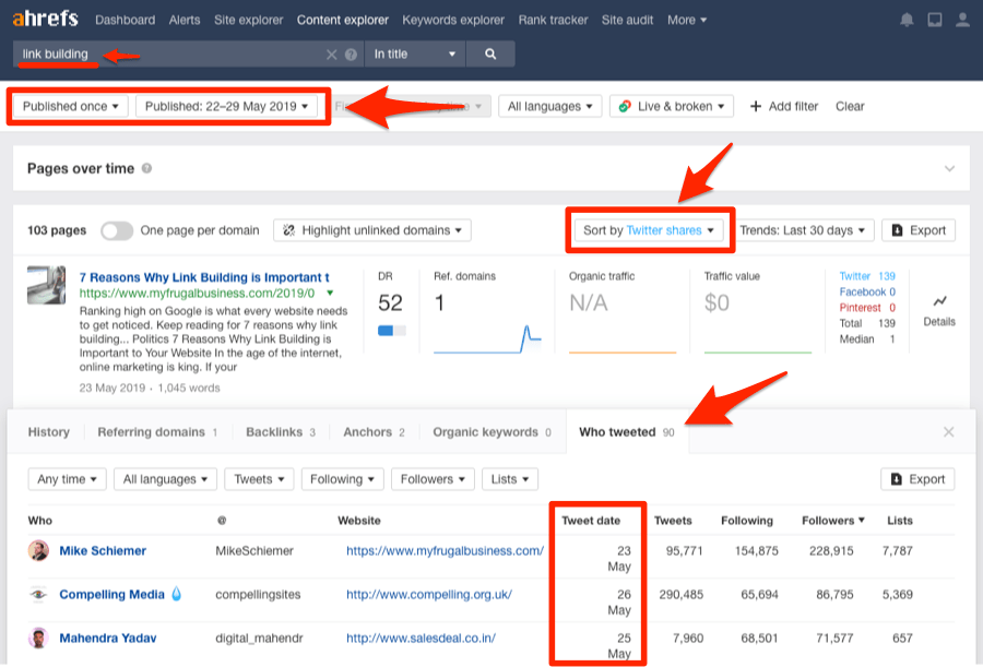 content explorer tweet search
