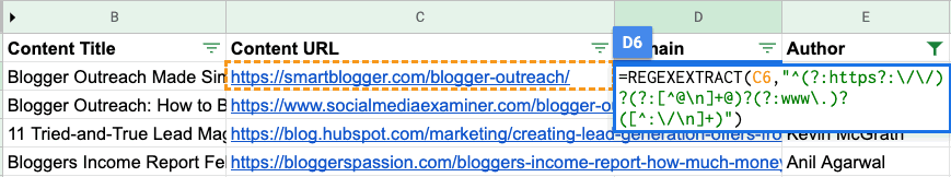 sheets domain extract