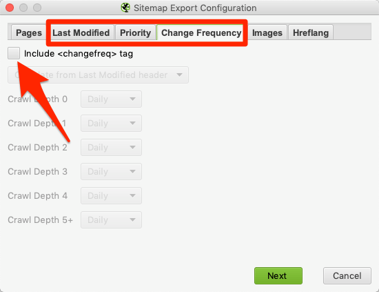 screaming frog sitemap settings 3