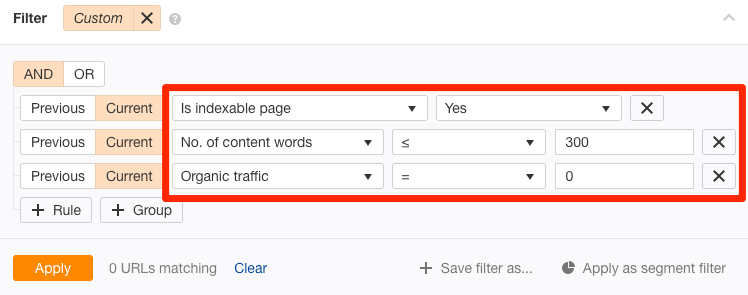 find low quality pages site audit