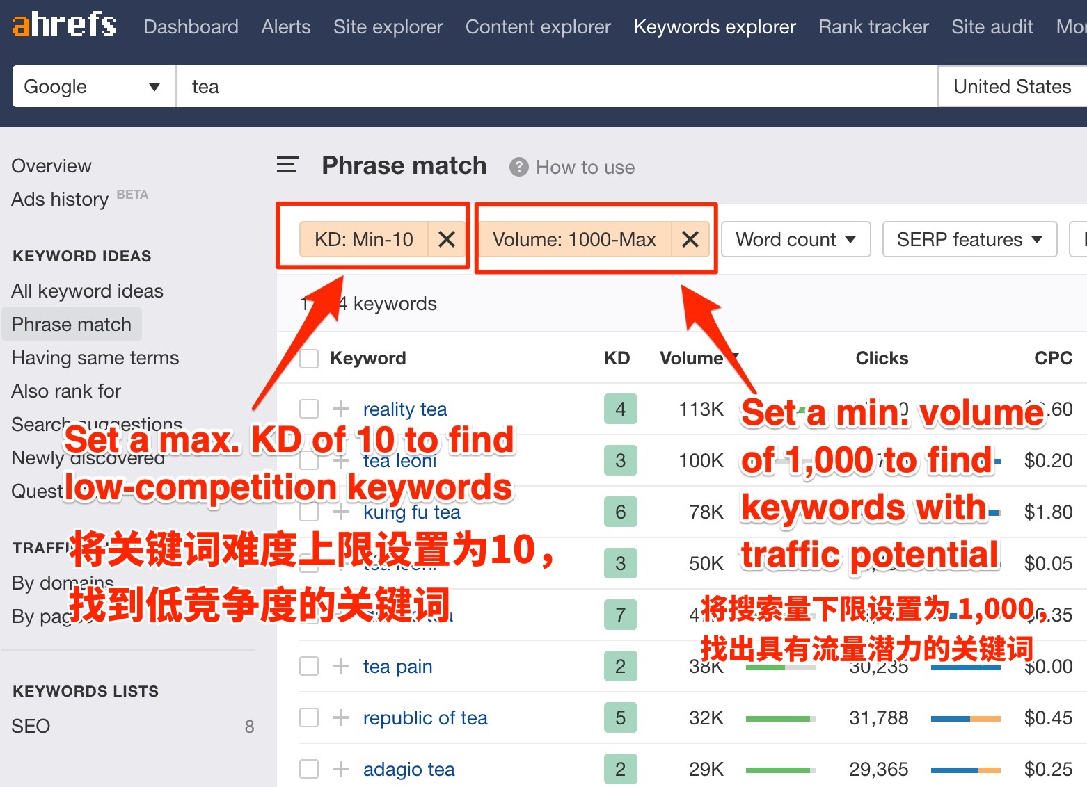 tea keywords explorer cn