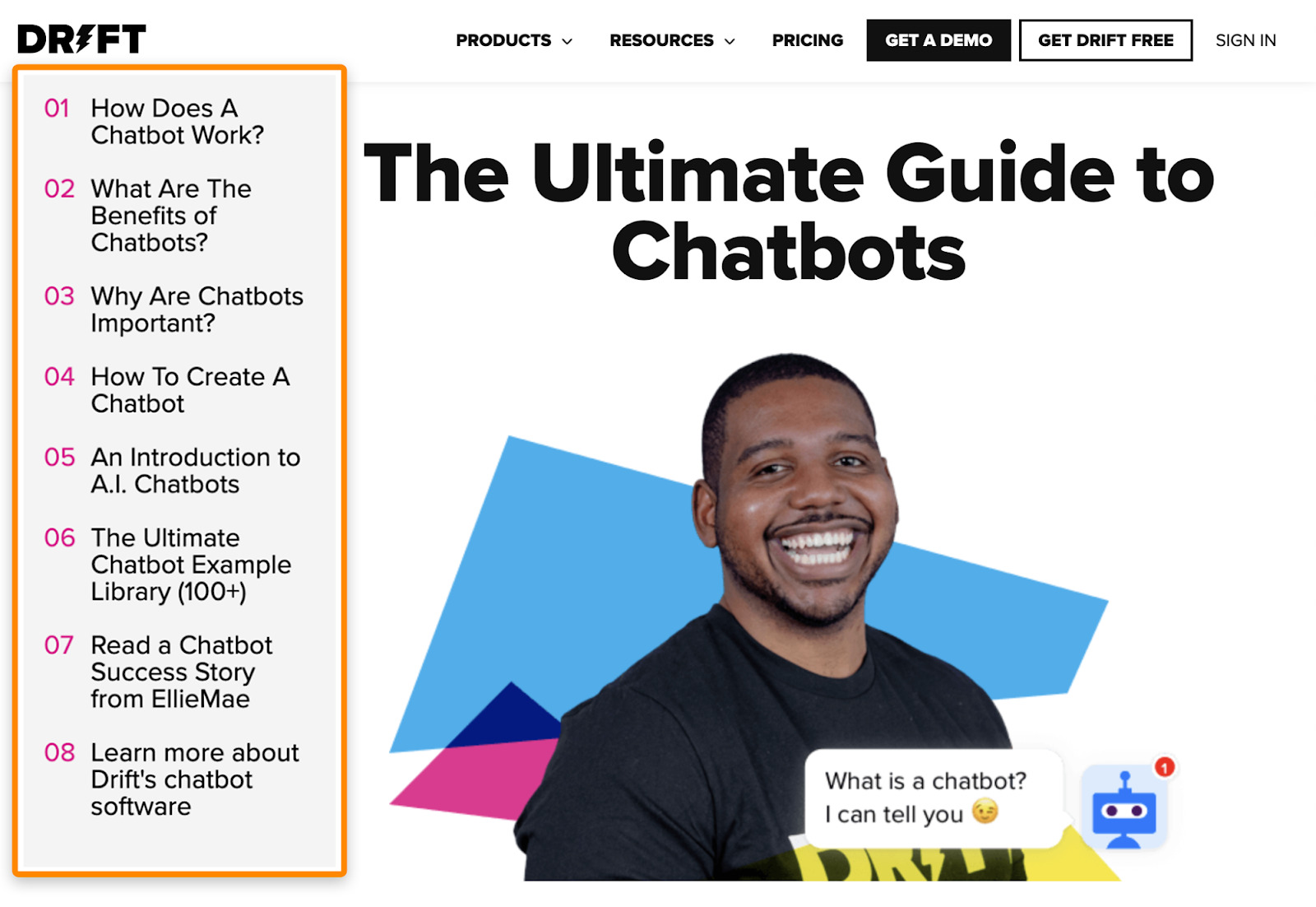 Links to the subpages from the hub page