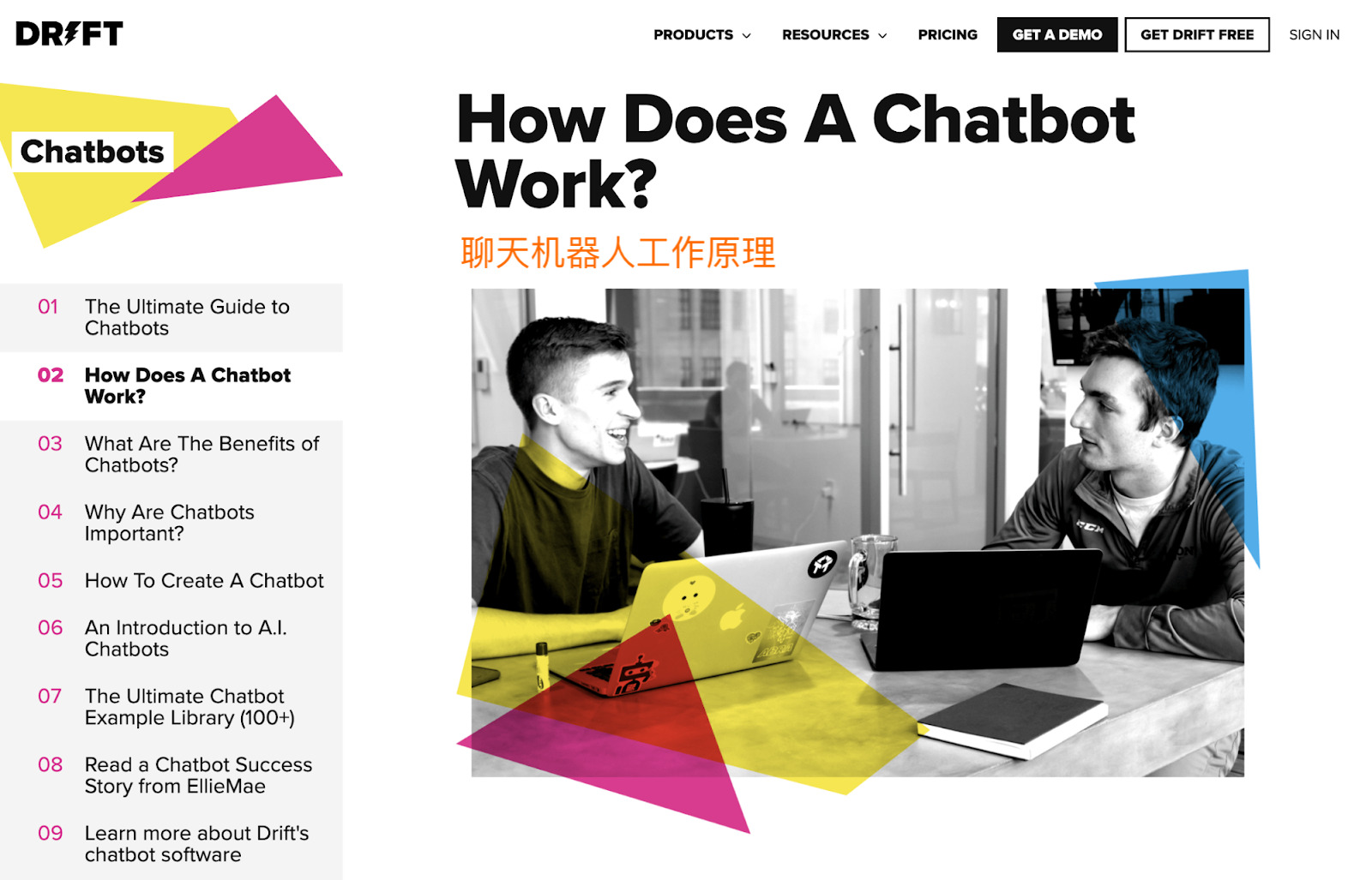 draft how does a chatbot work subpage