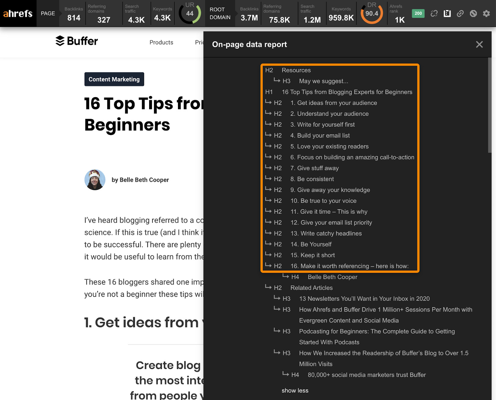 5 ahrefs seo toolbar on page report