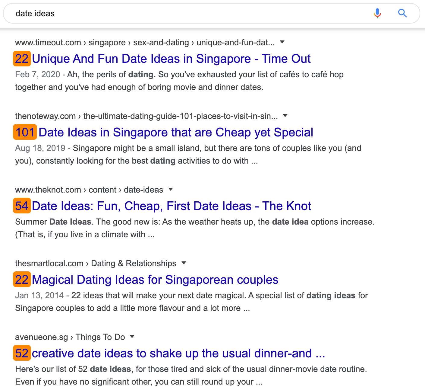 8 date ideas serp