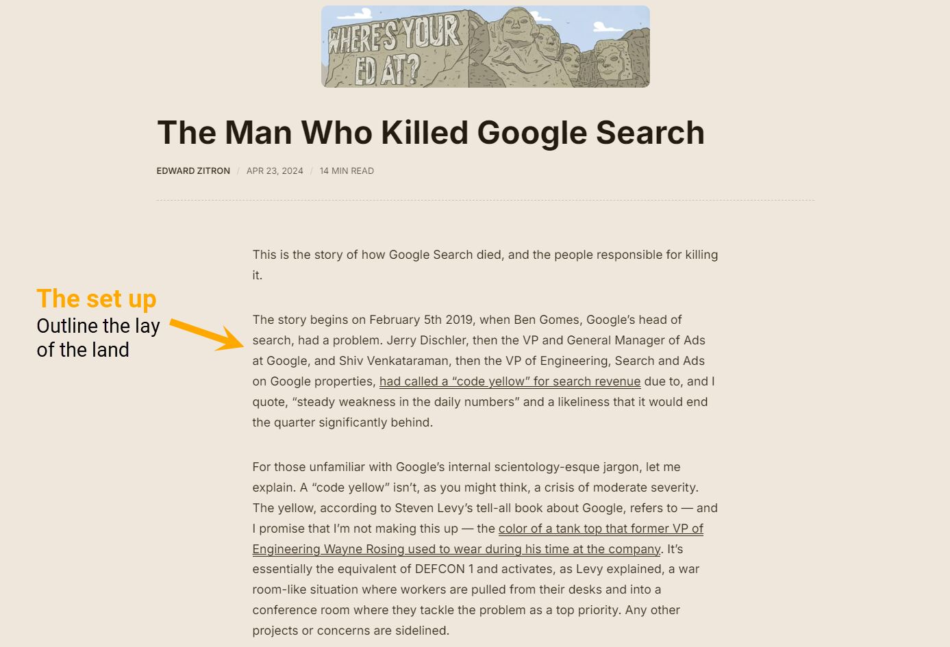 An example of Ed Zitron "Setting up" the industry status quo in article