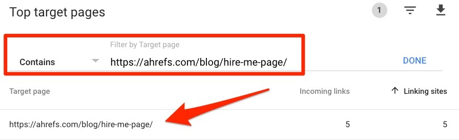 filter links search console