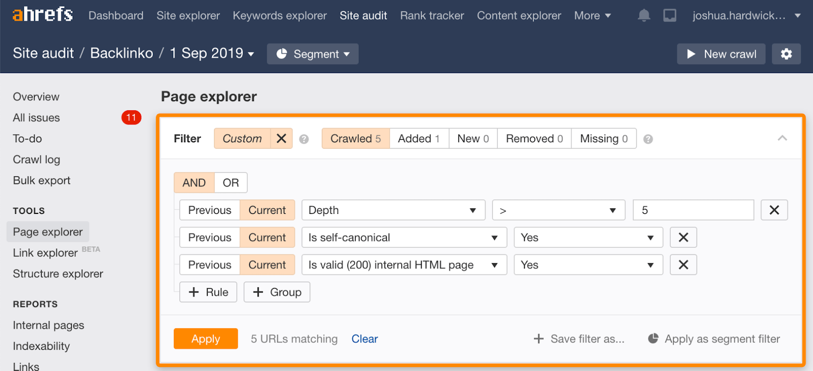 11 site audit filters deep pages