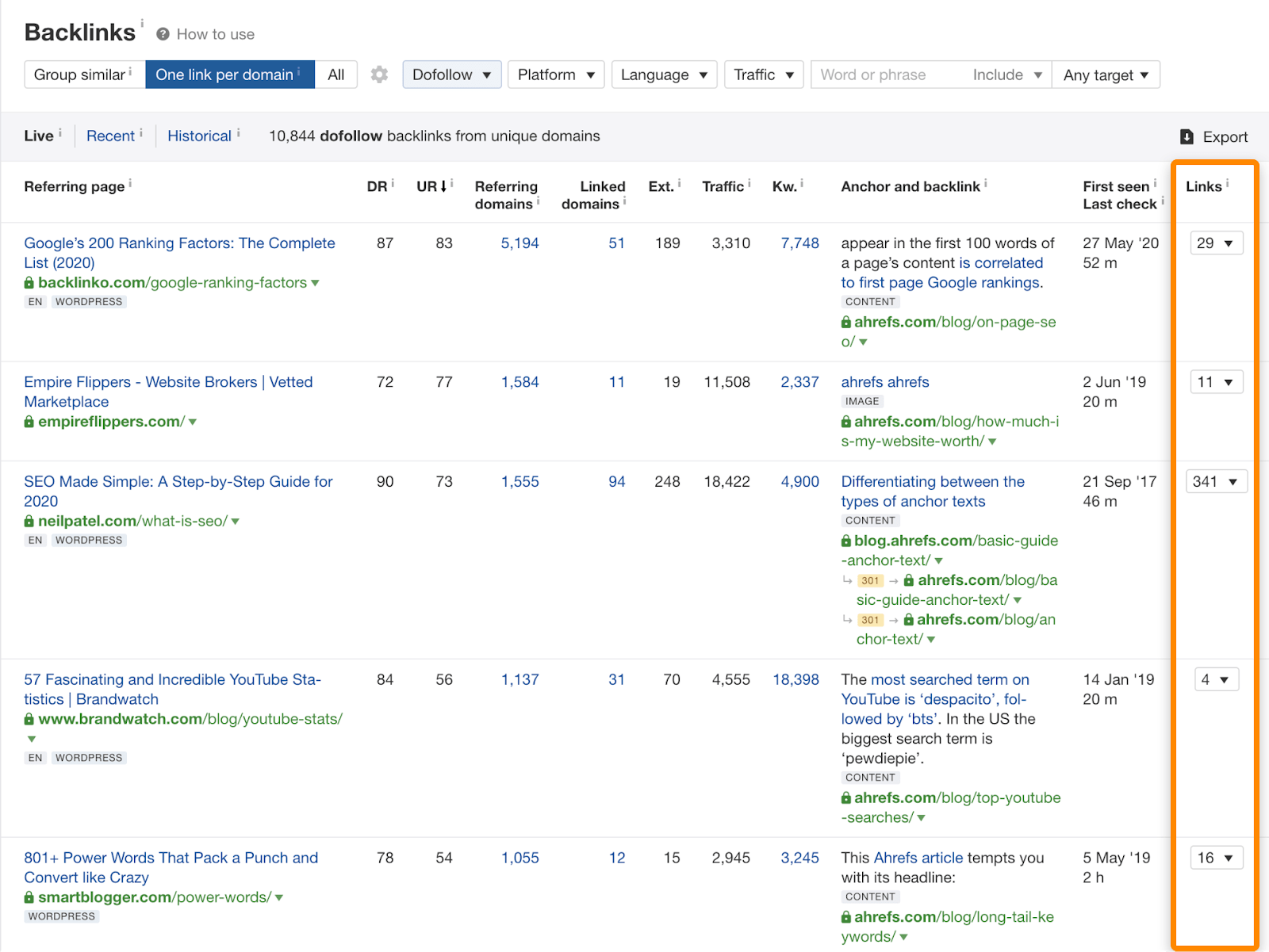 5 number of backlinks