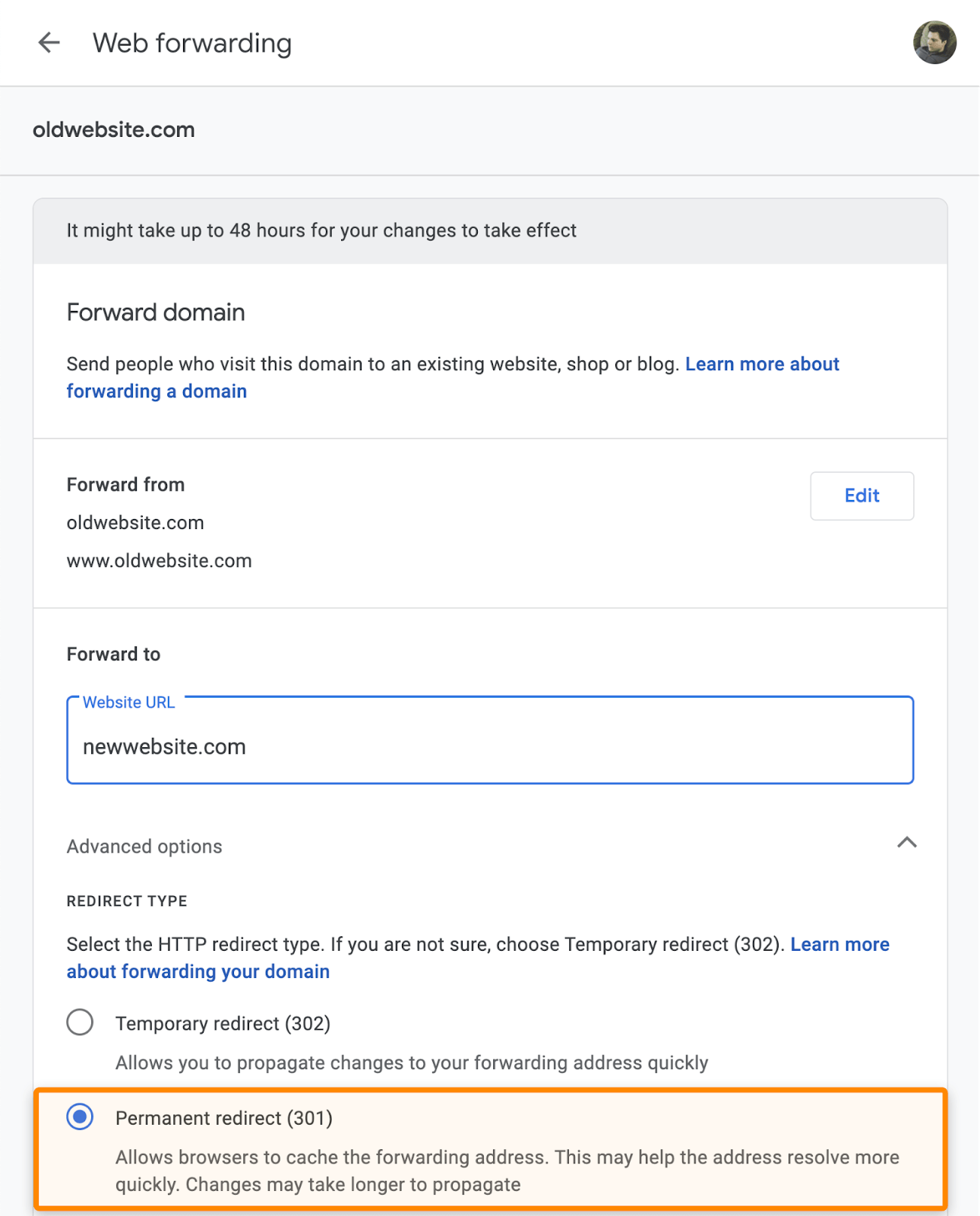 3 google domains 301