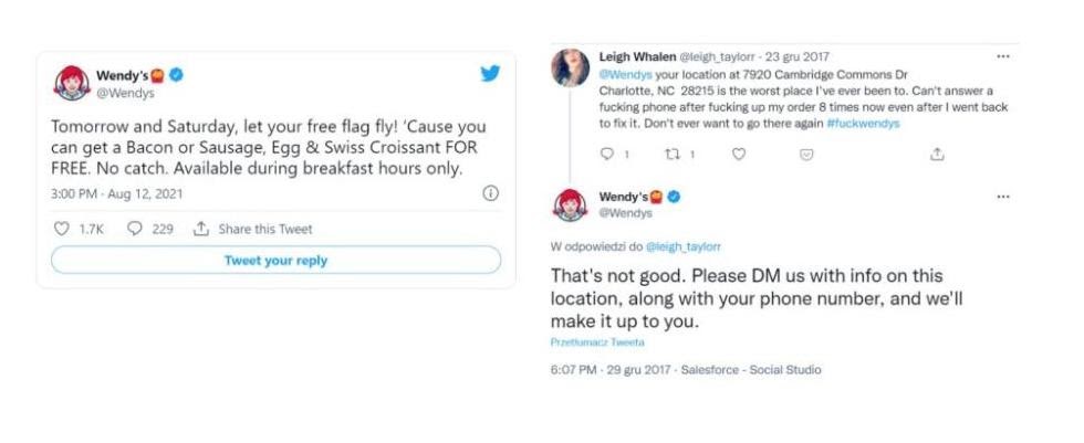 Tweet promoting products, another tweet helping unhappy customer