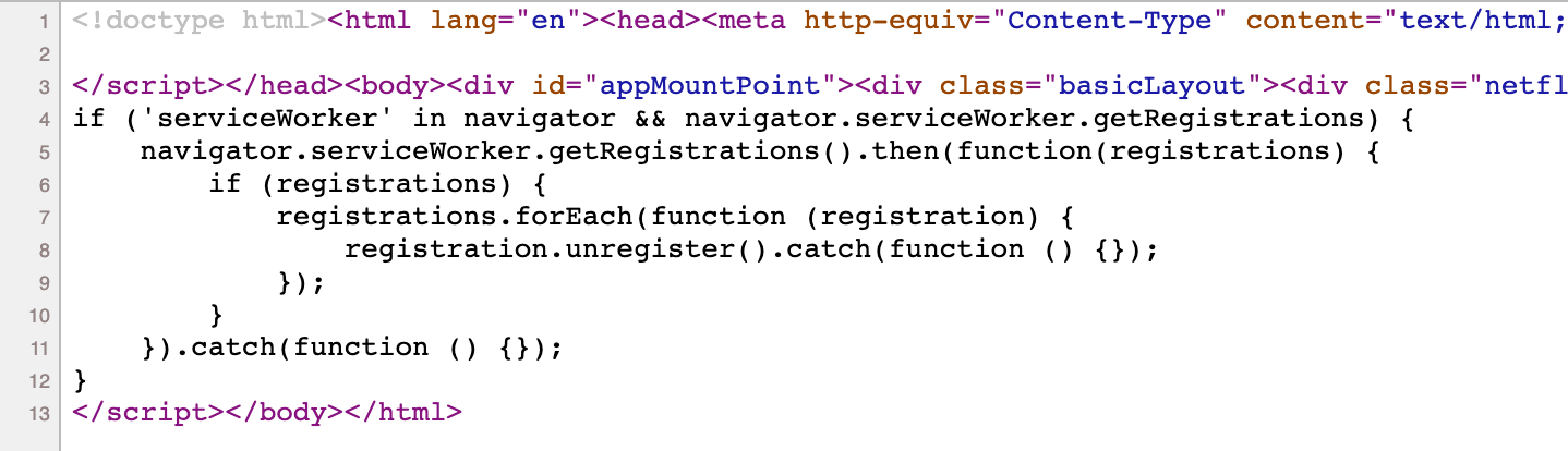 Netflix's homepage source HTML