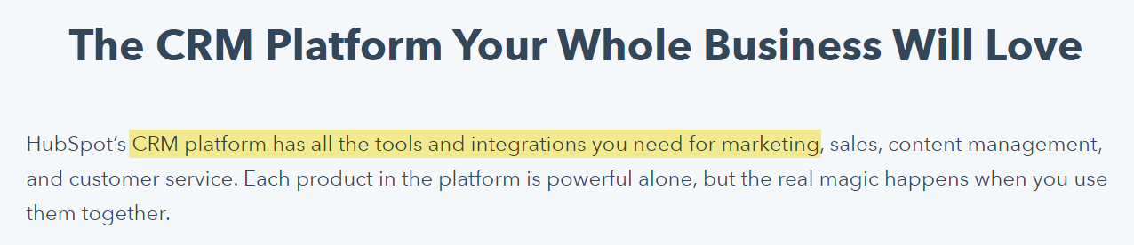 Excerpt of HubSpot article talking about its CRM