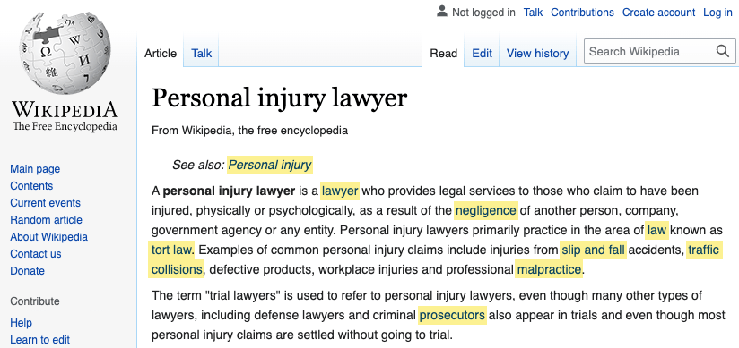 Wikipage on personal injury lawyer