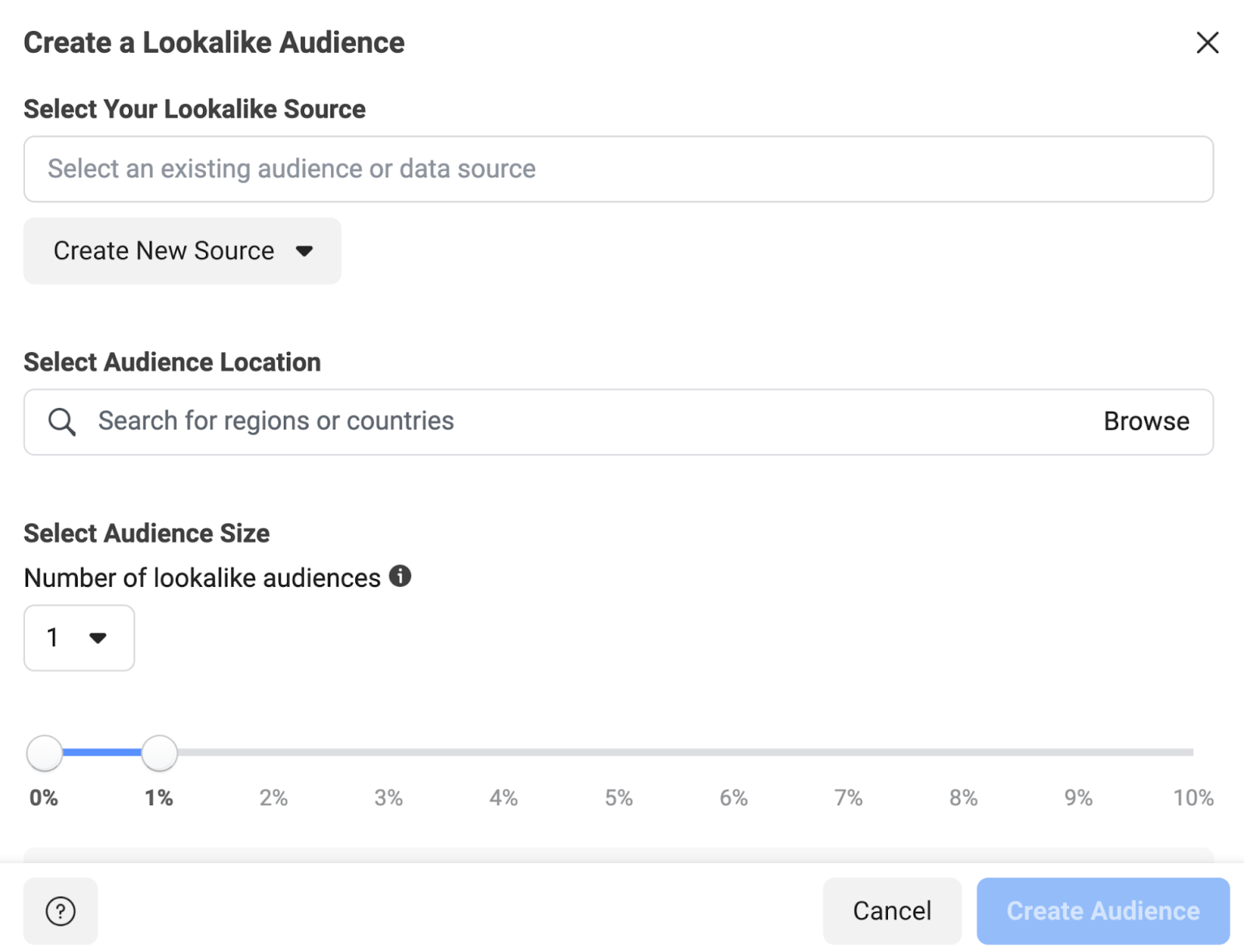 Page to set up lookalike audience