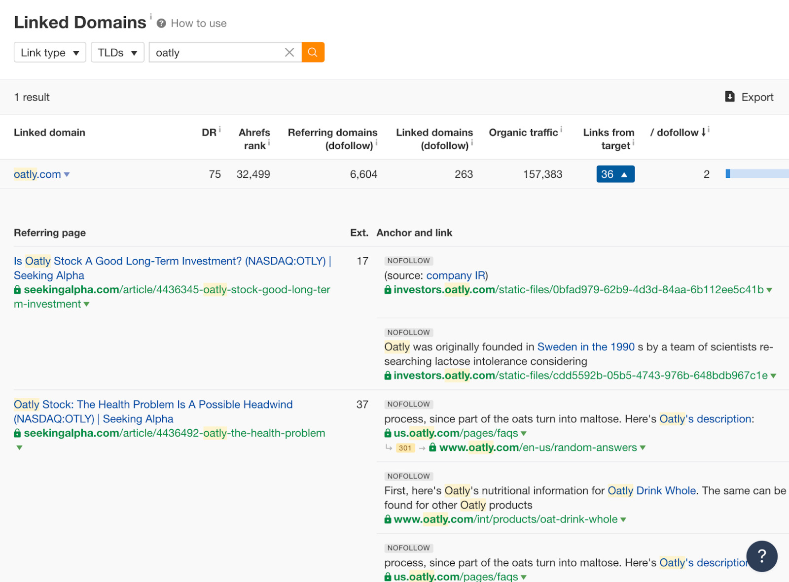 Linked Domains report results 