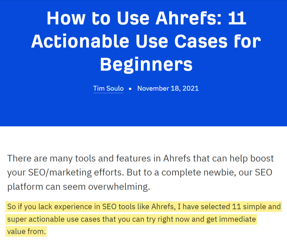 Excerpt of article about how to use Ahrefs, along with 11 use cases for beginners