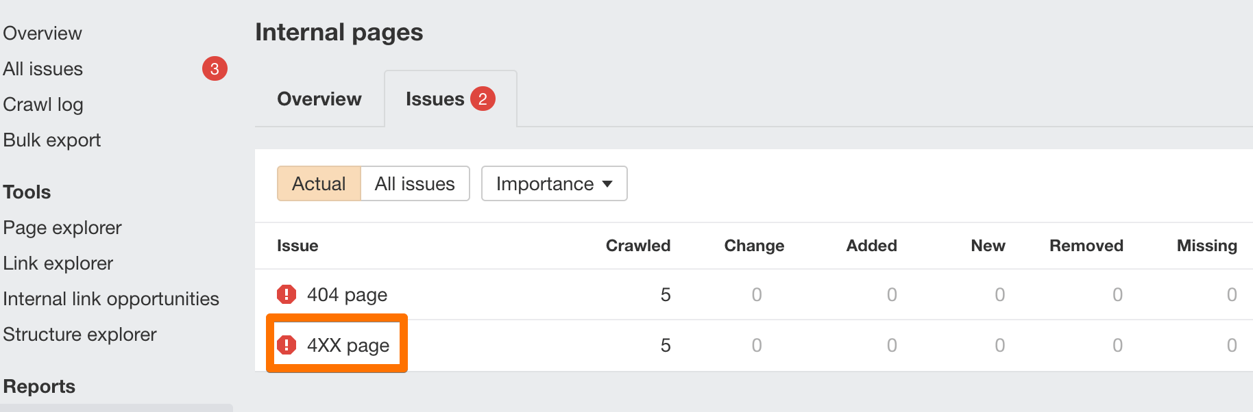 Broken internal links in Ahrefs Site Audit
