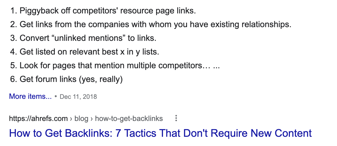 featured snippet from h2s