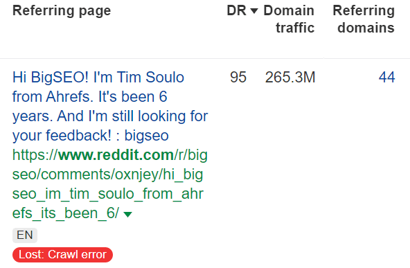 Link lost due to crawl error