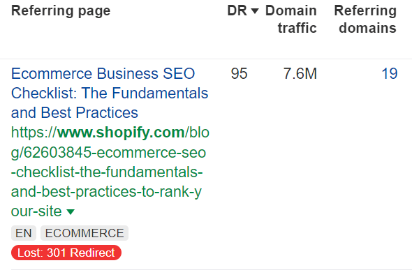 Link lost due to 301 redirect