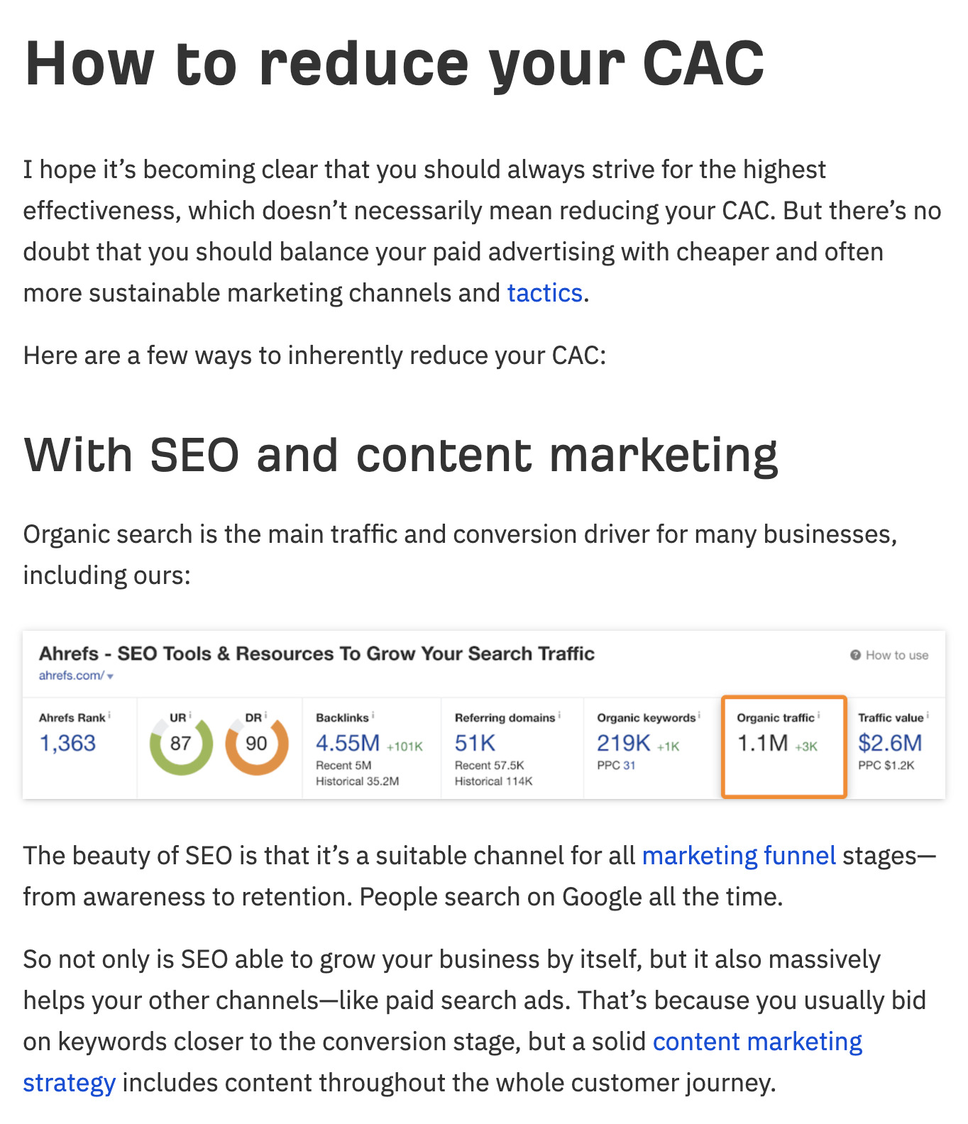 Excerpt of Ahrefs' article about CAC