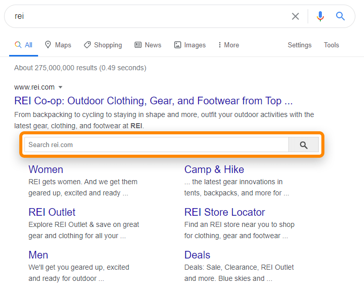 Sitelinks search box on Google SERP