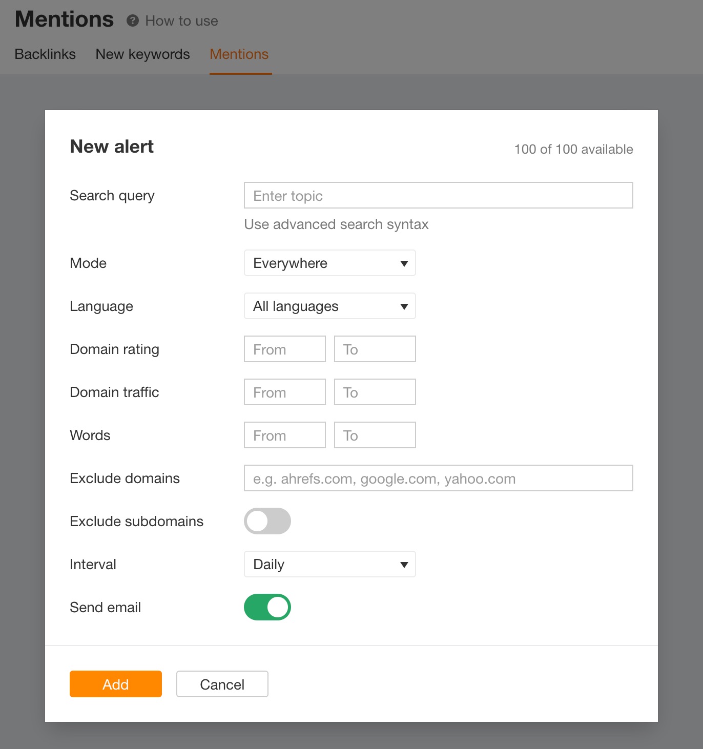 New filters in Mentions Alerts