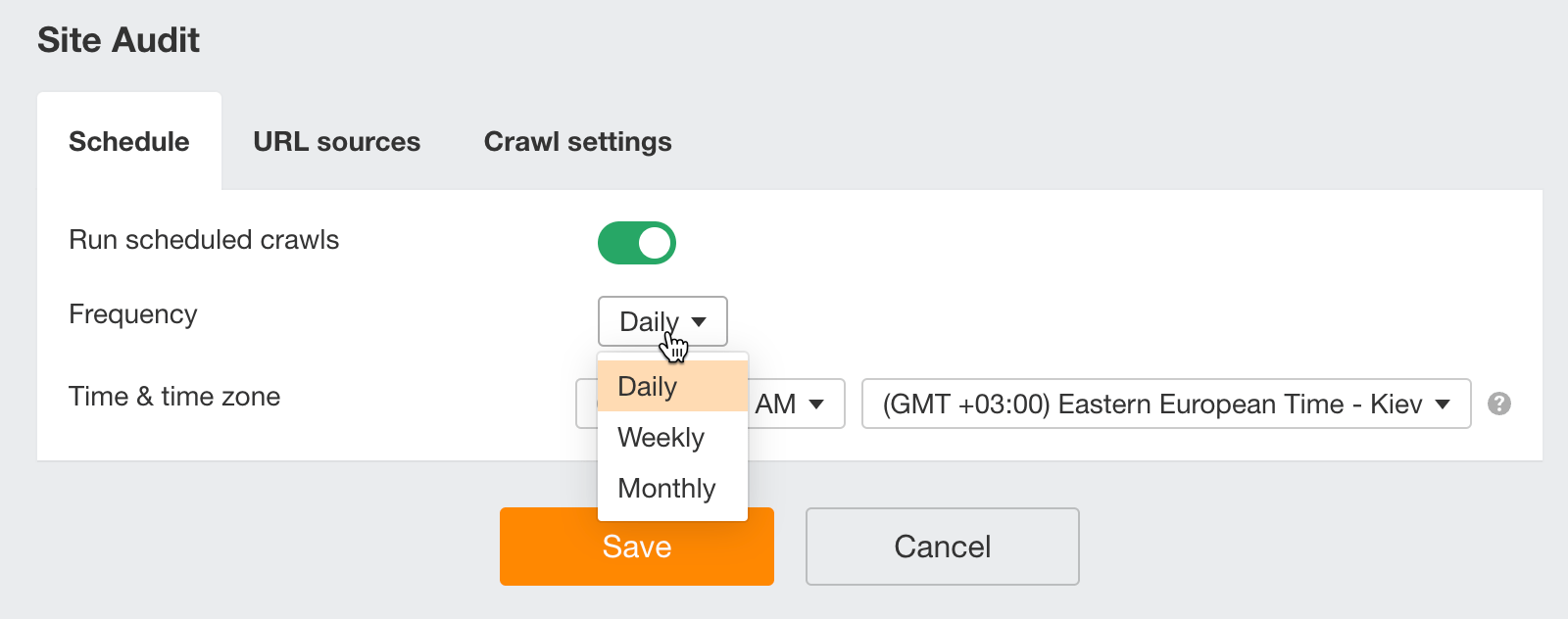 Setting up regular site audits in Ahrefs.