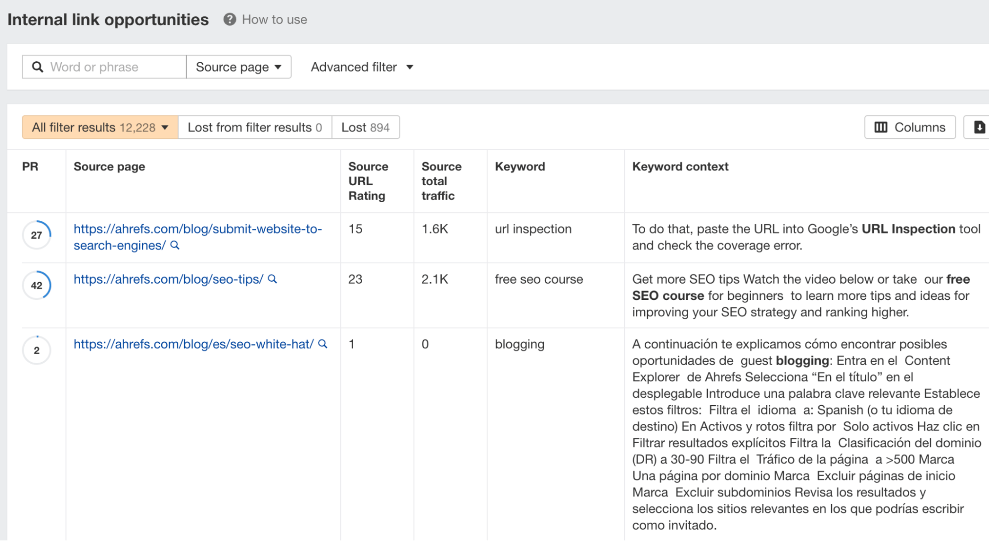 Internal link opportunities report