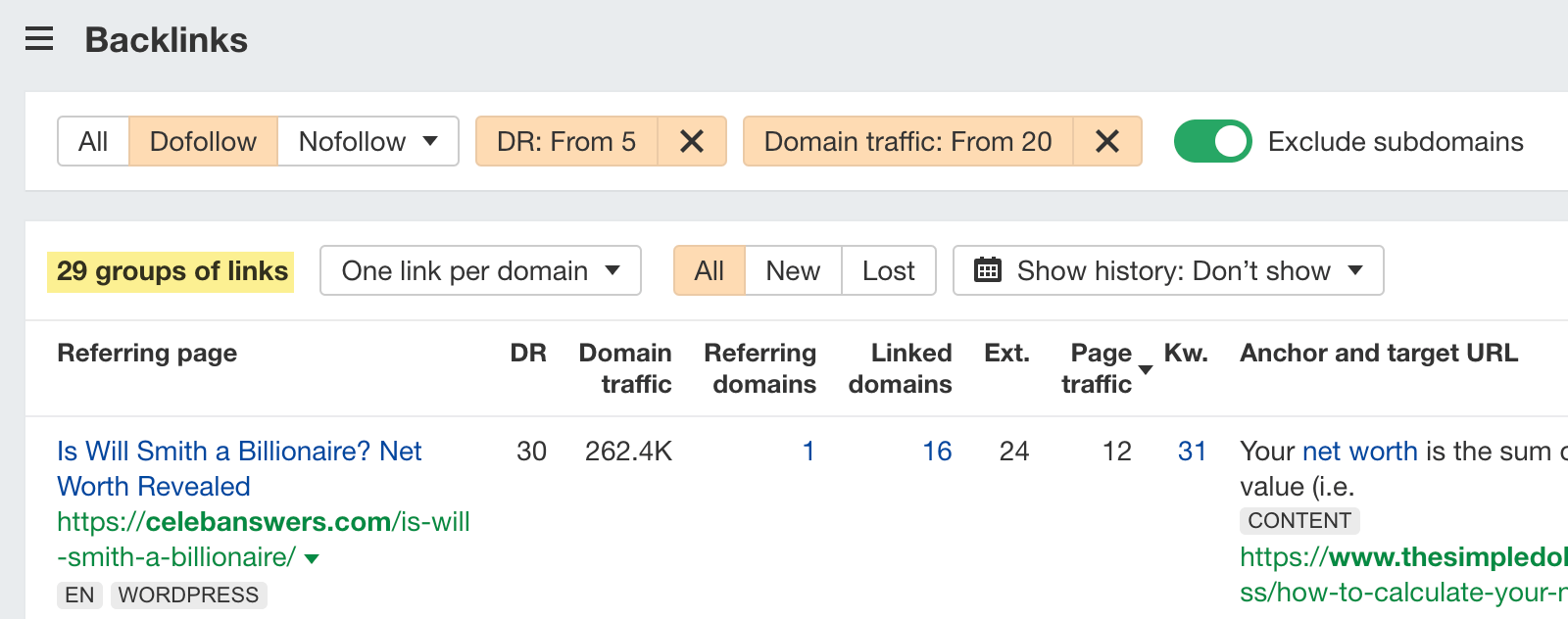 Filtering for good backlinks in Ahrefs' Site Explorer