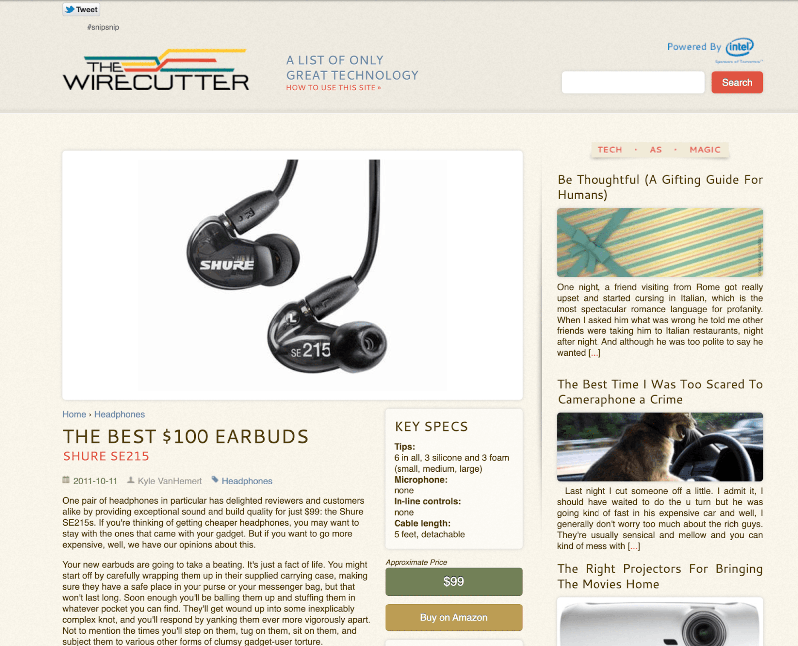 Older version of Wirecutter showing slightly darker background color, colorful logo, etc