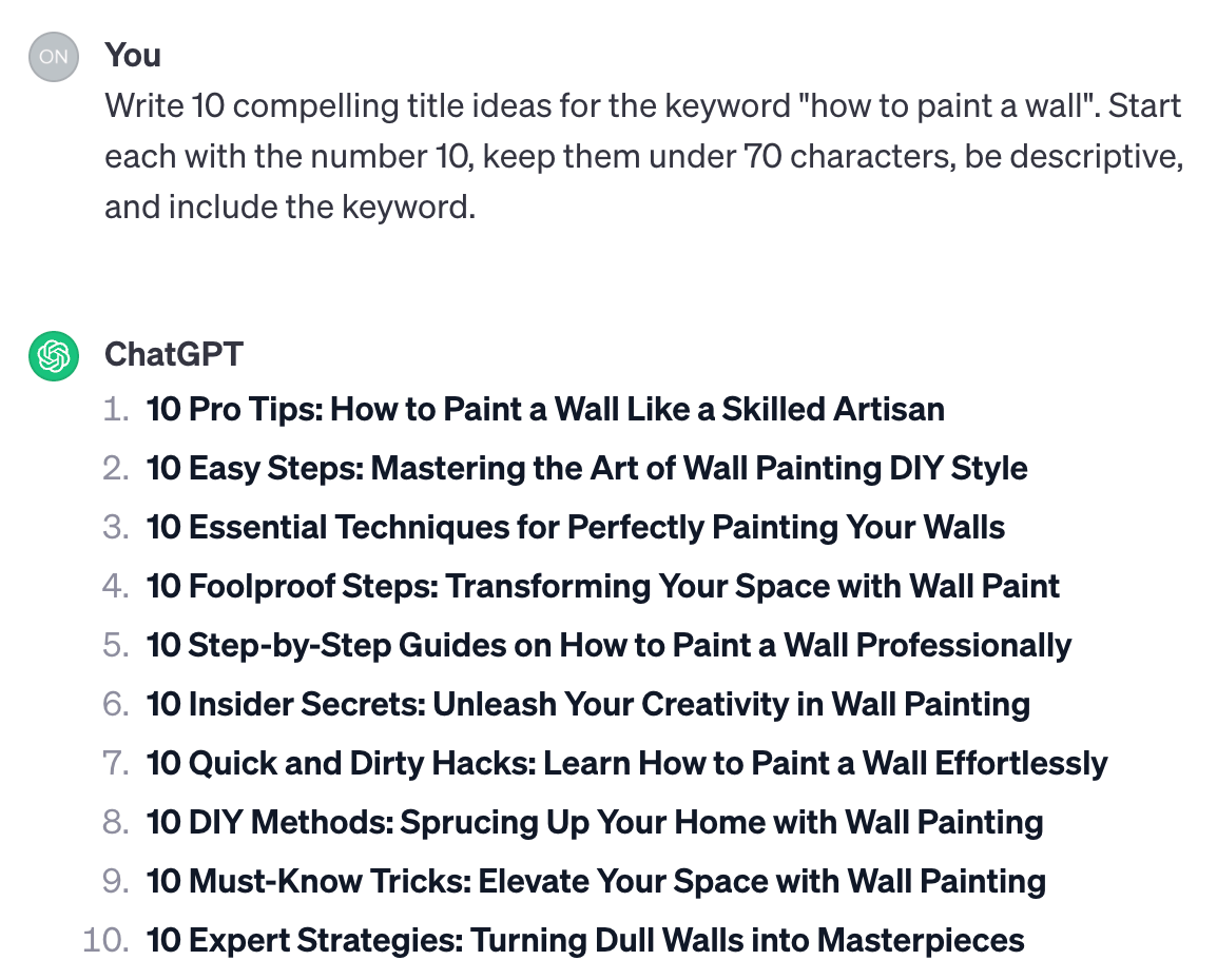 Getting ChatGPT to brainstorm title ideas