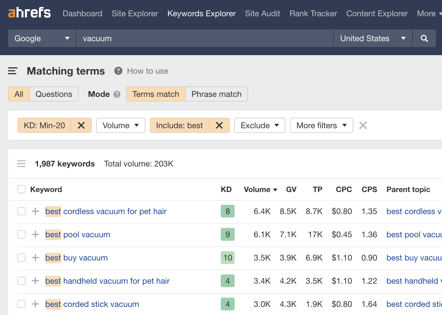 General comparison keywords for the vacuum cleaner niche.