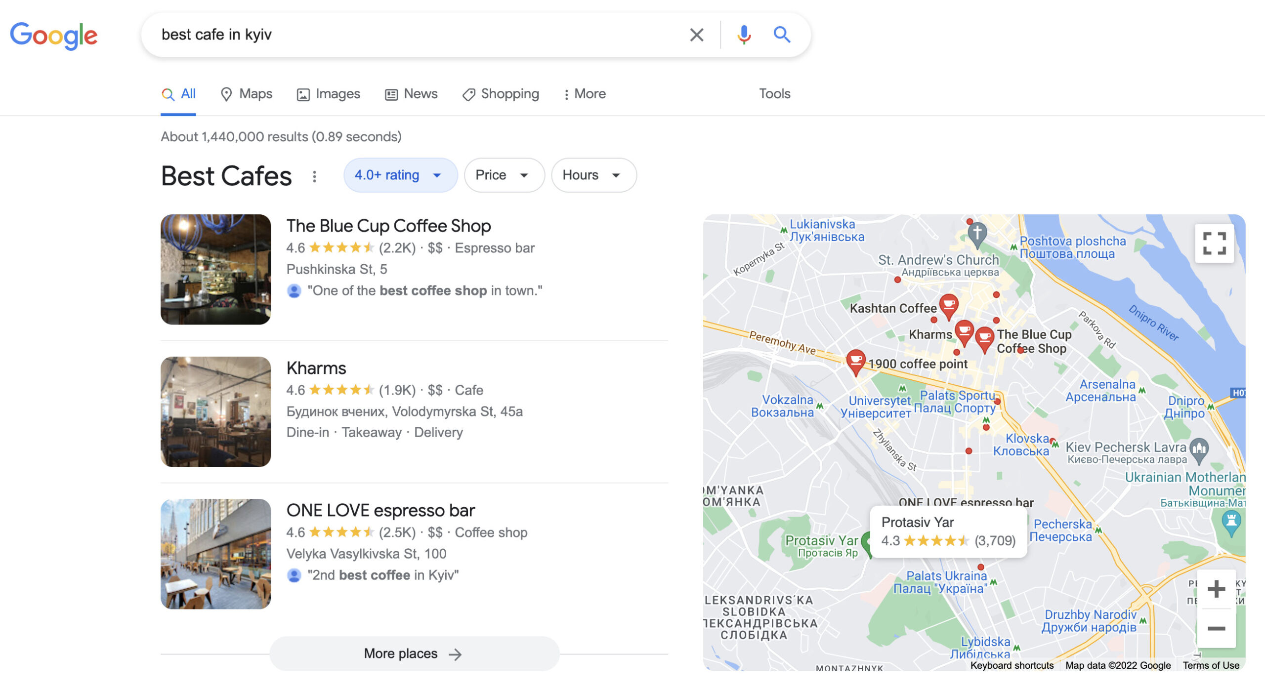 Example of a local pack SERP feature