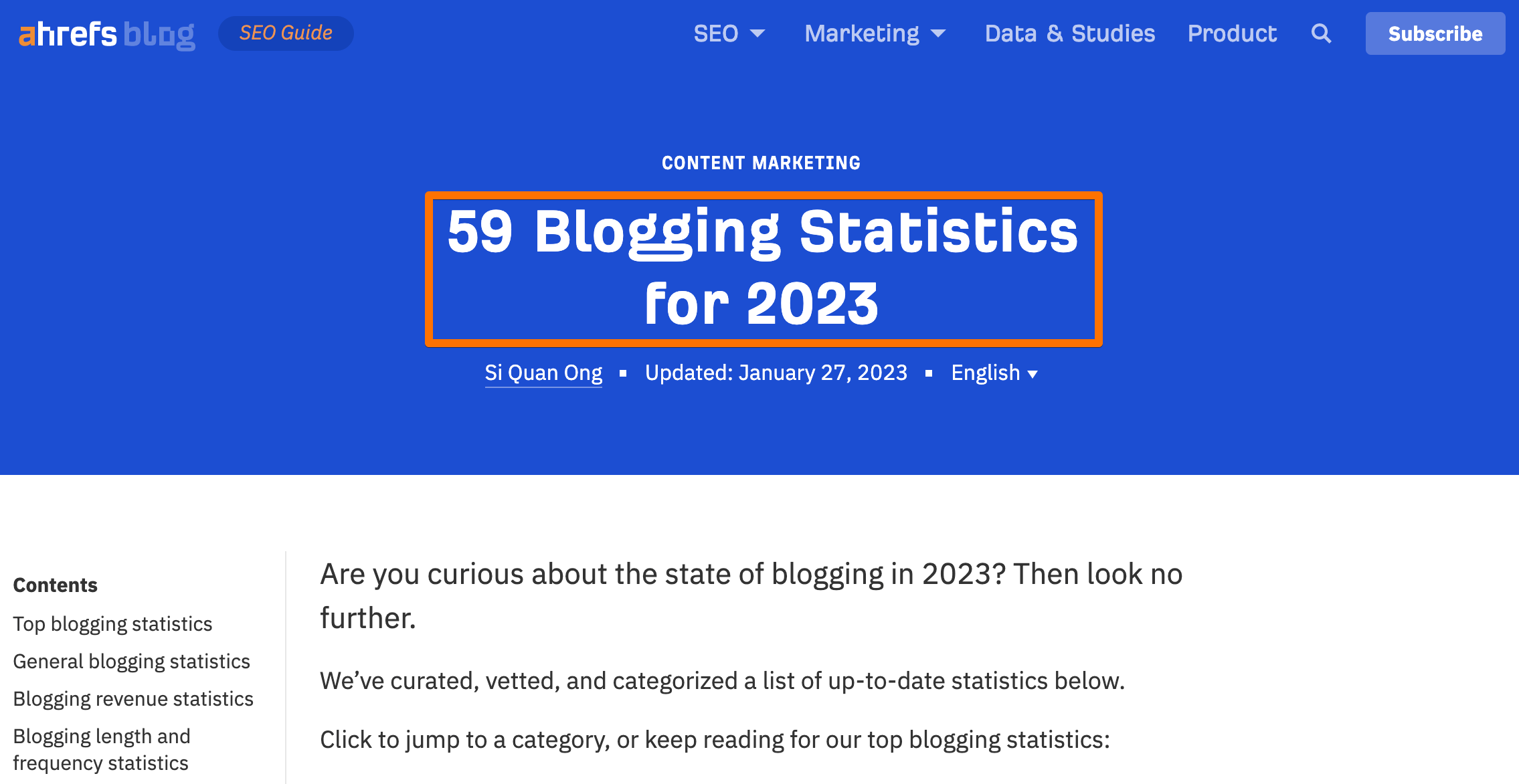 H1 example from ahrefs blog