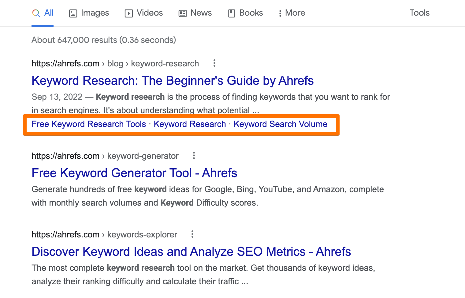 Horizontal organic sitelinks on SERP