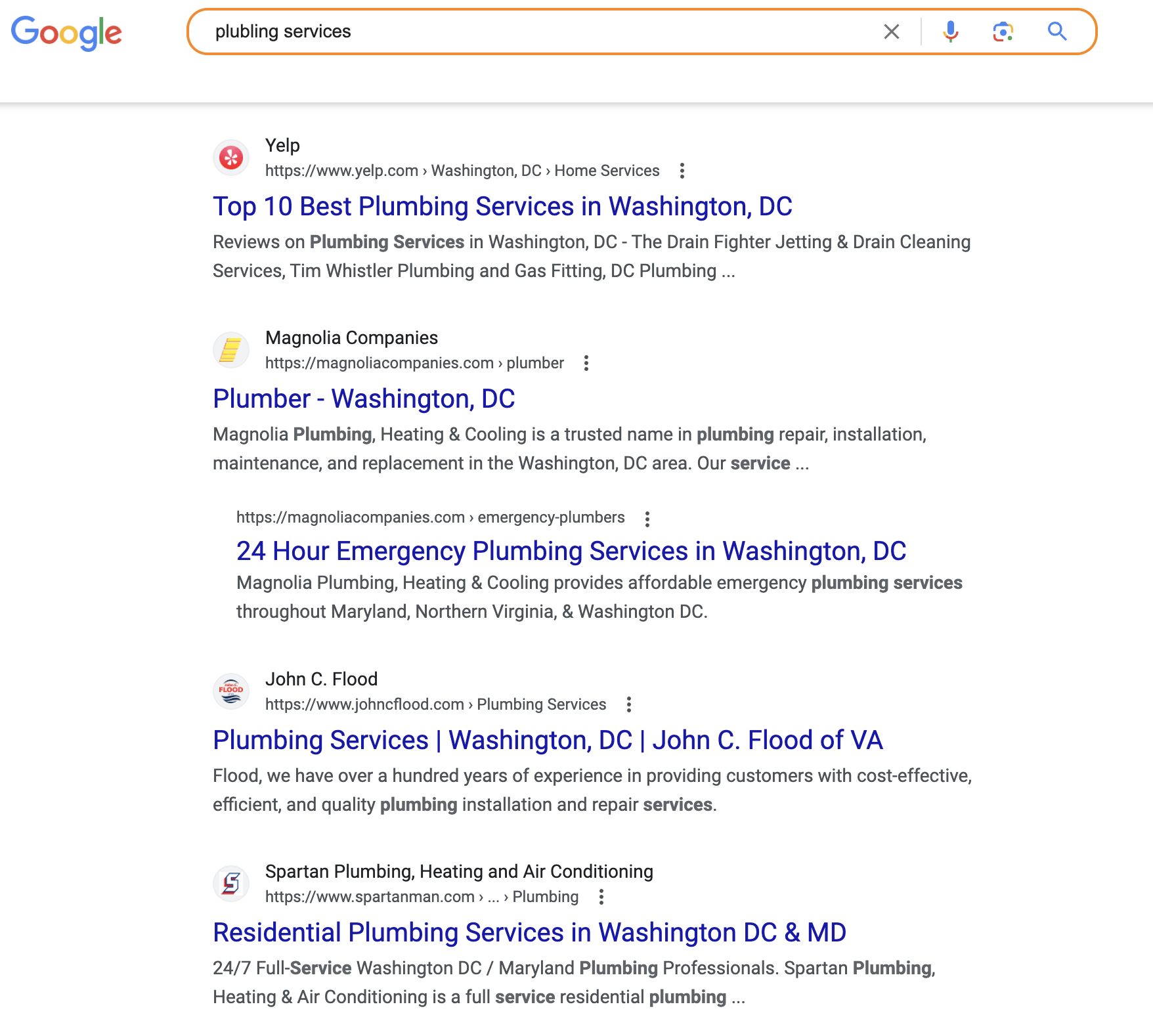 Traditional organic local search results