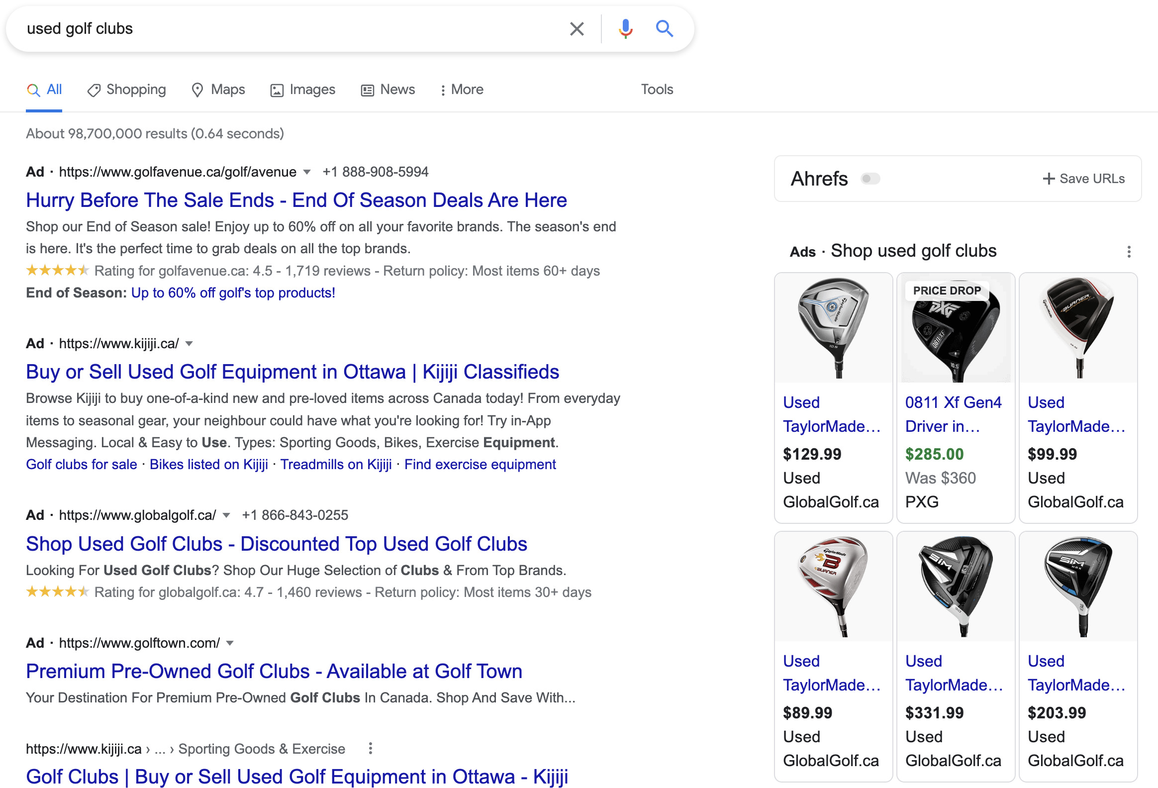 Typical search results for transactional queries