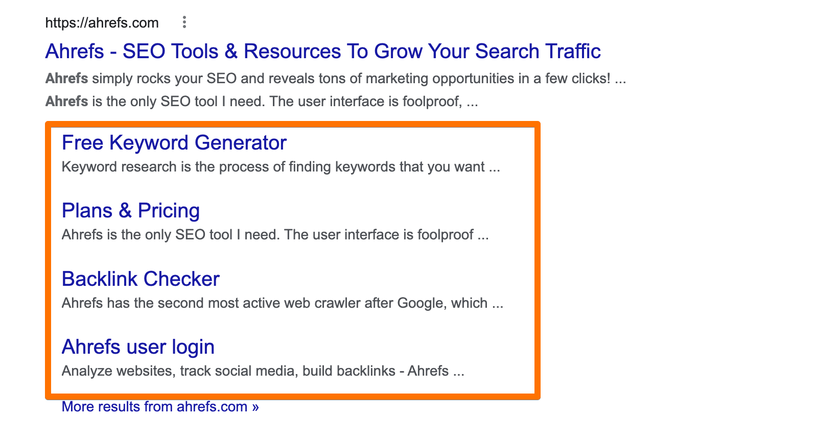 Typical organic sitelinks on SERP