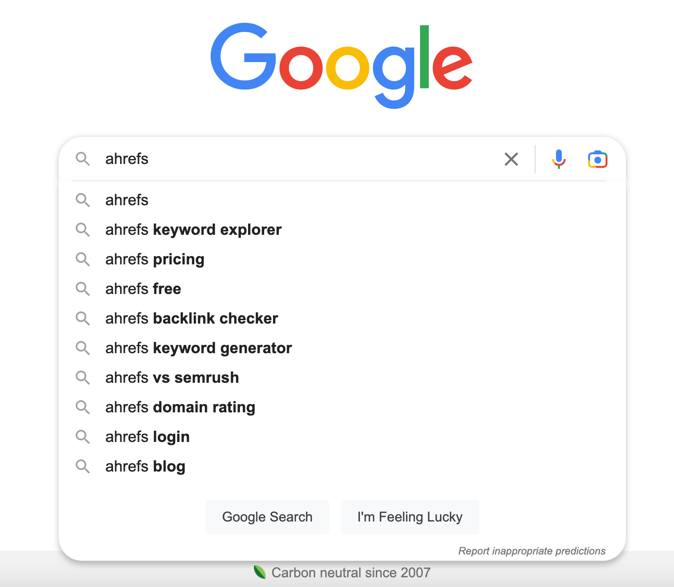 google autocomplete for the term ahrefs