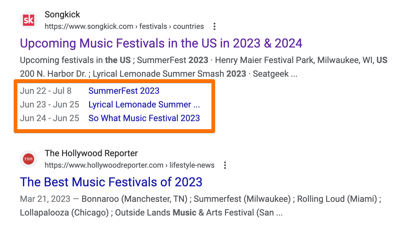 rich snippet for events