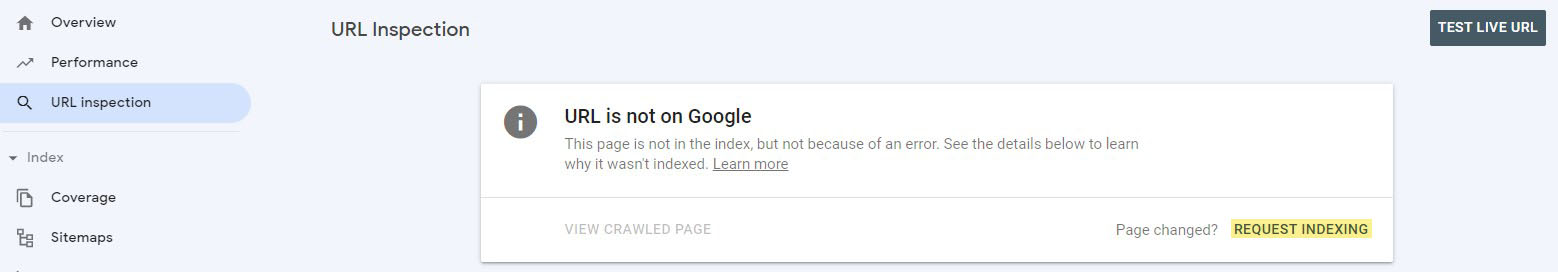 Requesting indexing in Google Search Console