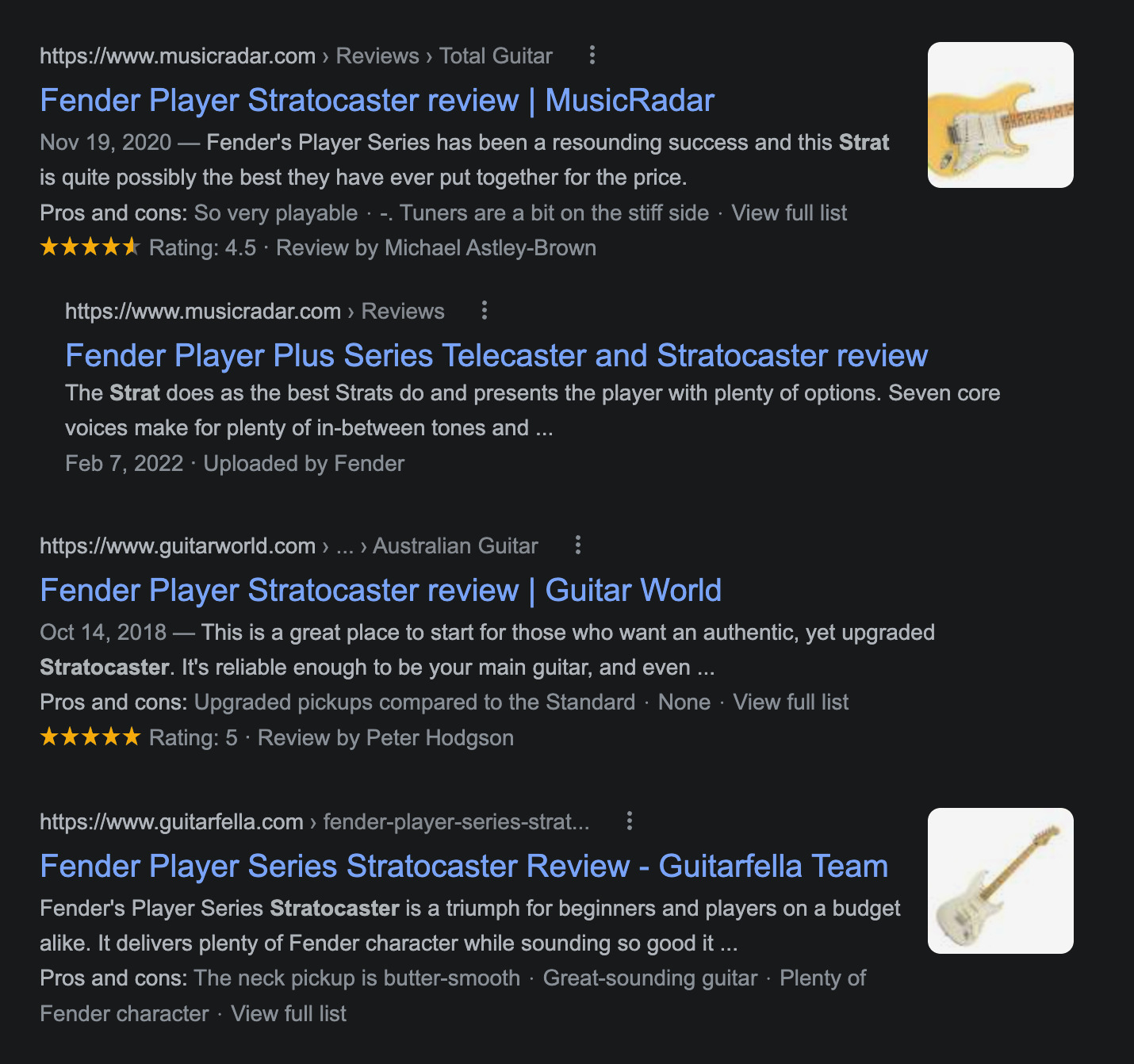 Example of ratings found under various results on a Google SERP