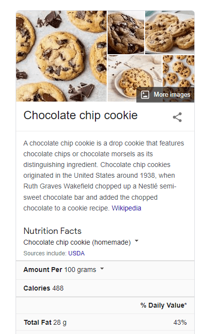 Knowledge card in Google search