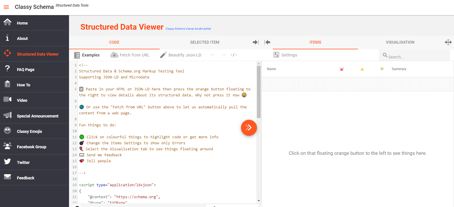 Schema markup testing tool