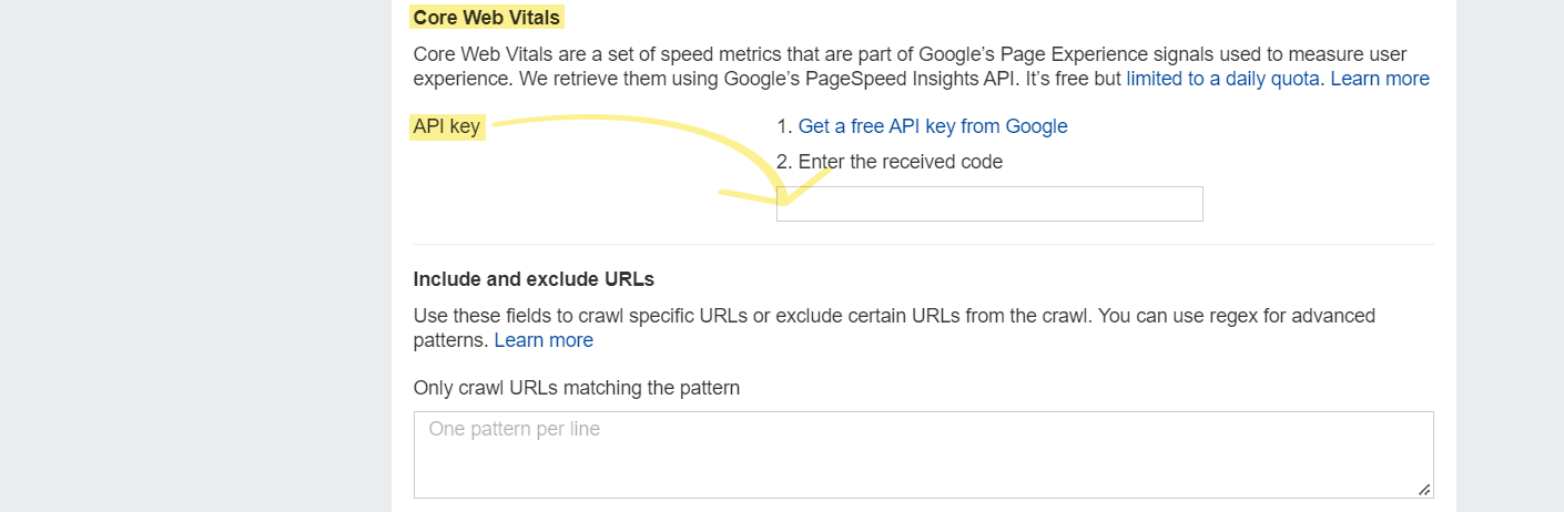 Core Web Vitals settings in Ahrefs' Site Audit