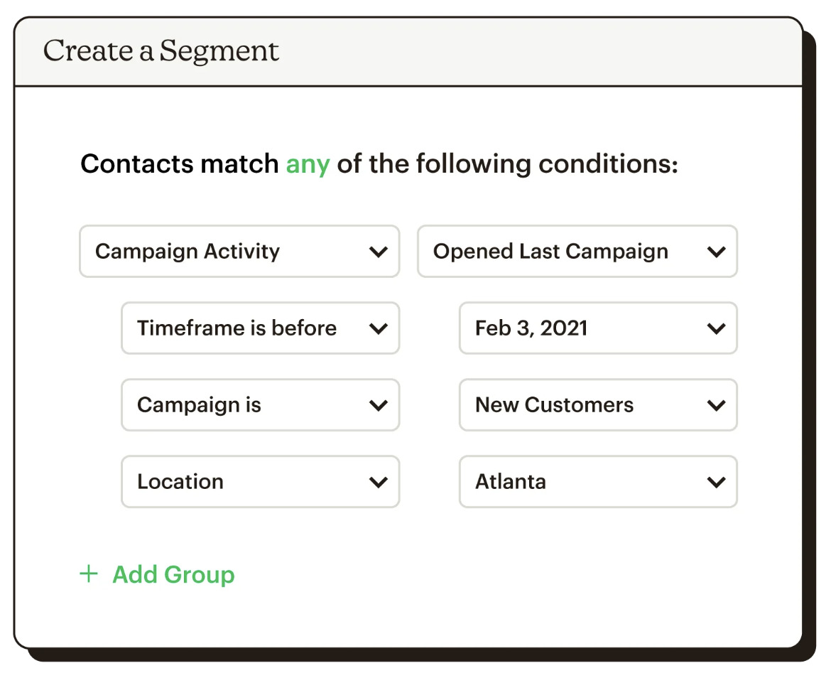Drop-down options to create a segment 