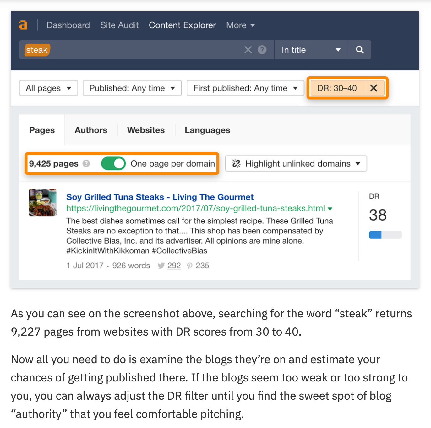 Excerpt of an Ahrefs blog article talking about Content Explorer