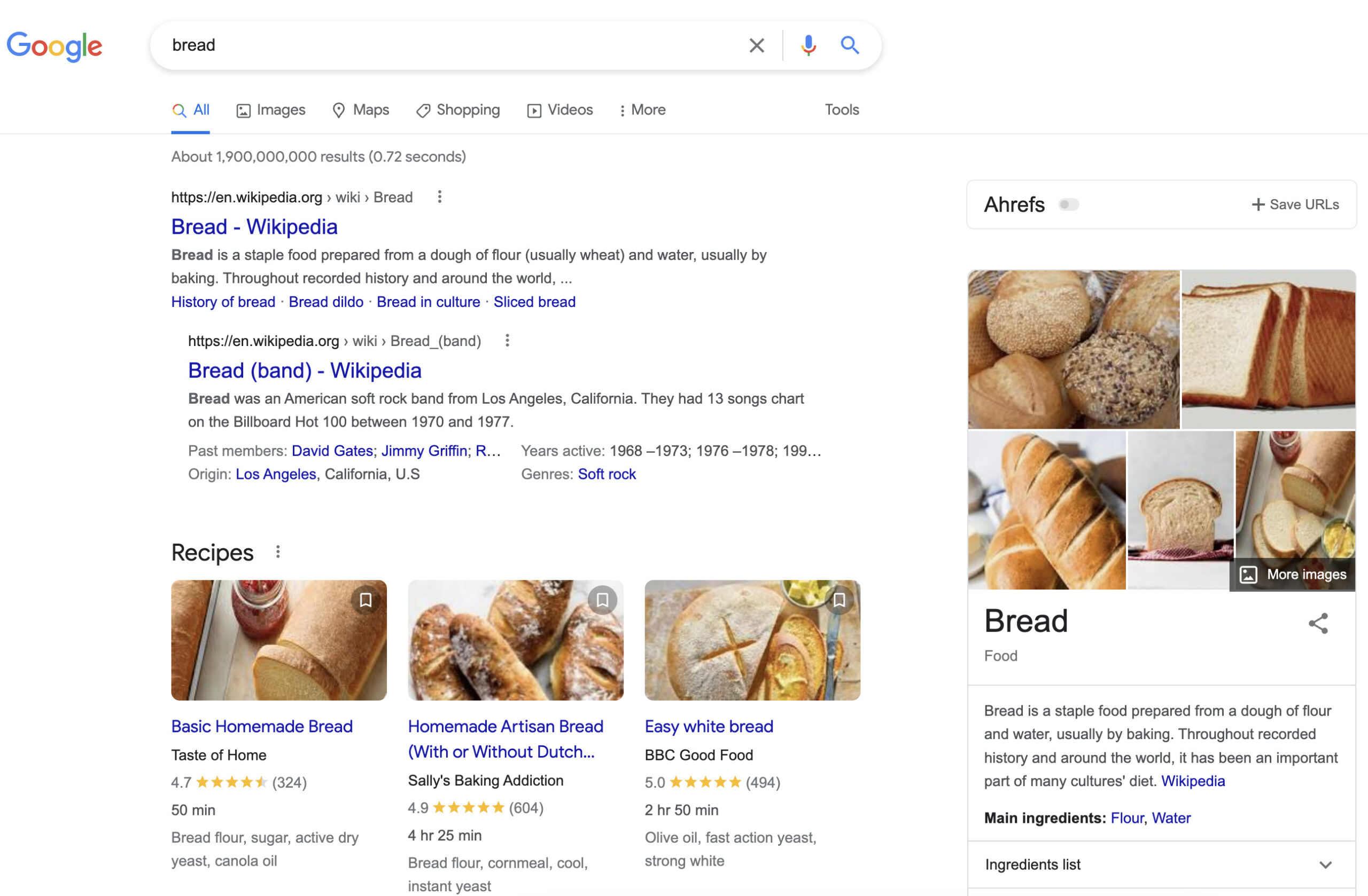Example of universal search on Google